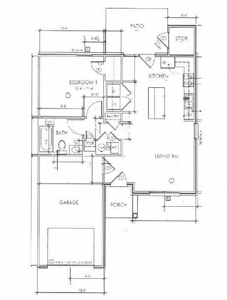 Floor plan for 1 bed, 1 bath